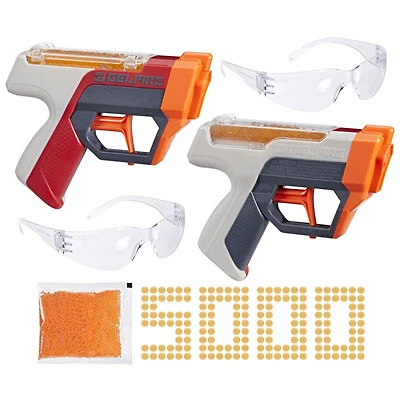 Nerf Pro Gelfire Dual Wield Pack, 2 Blasters, No-Prime Firing, 5000 Gelfire Rounds, 2x 100 Round Integrated Hoppers, 2 Eyewear