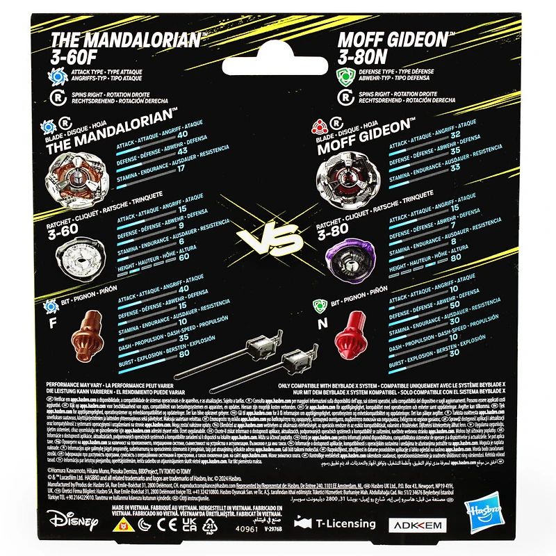 Beyblade X and Star Wars Collab The Mandalorian 3-60F vs. Moff Gideon 3-80N Multipack Set