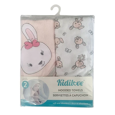 2 Serviettes À Capuche Rose/Gris