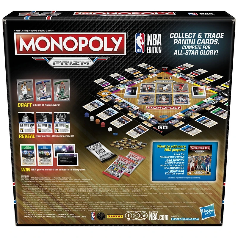 Monopoly Prizm: NBA Edition Board Game, Monopoly Game with Panini NBA Trading Cards - English Edition