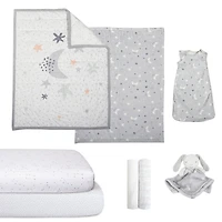 Baby's First by Nemcor 8 Piece Nursery Crib Bedding Set, Moon and Stars