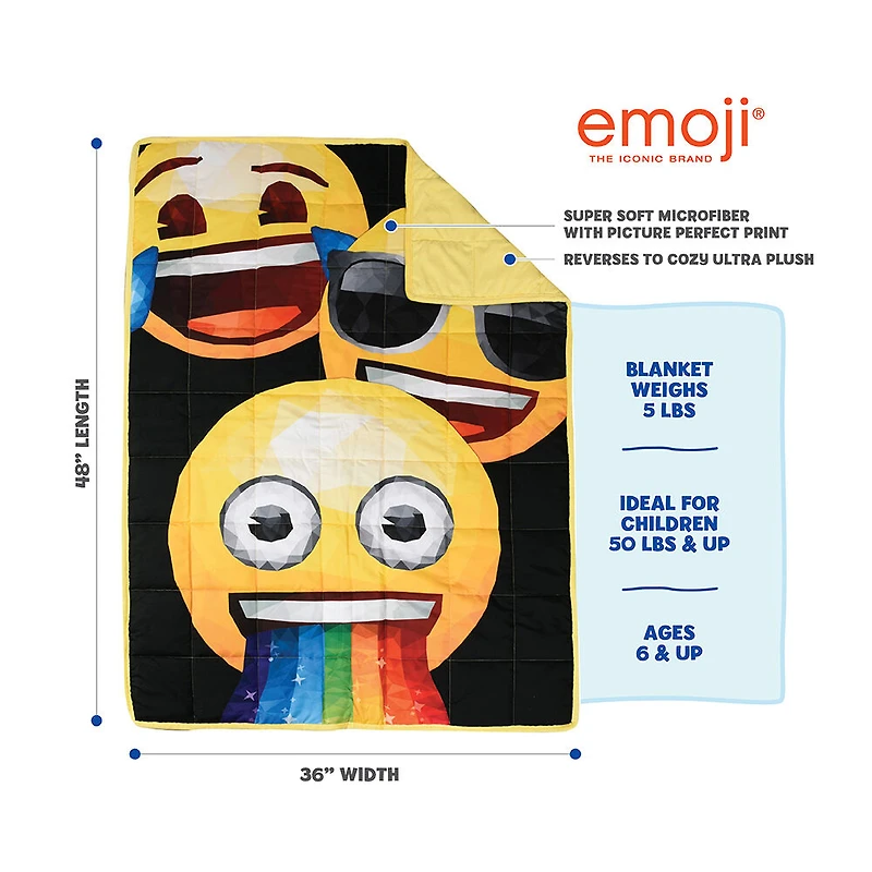 Couverture lestée pour enfants Émoji (36 x 48 pouces), 5 lbs