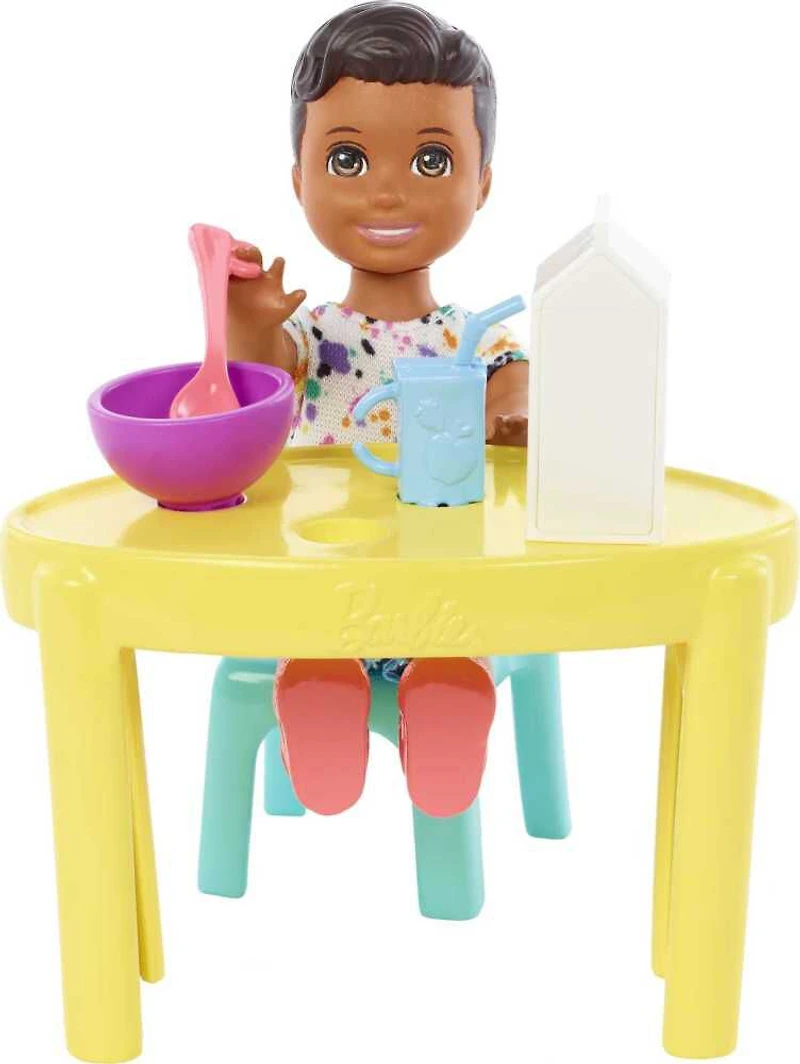 Barbie Small Doll and Accessories, Babysitters, Inc. Set with Table, Chair and 5 Pieces