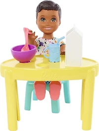 Barbie Small Doll and Accessories, Babysitters, Inc. Set with Table, Chair and 5 Pieces