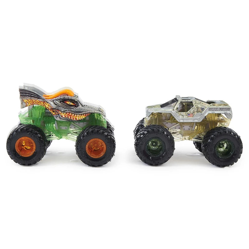 Monster Jam, Monster trucks Dragon vs. Soldier Fortune officiels qui changent de couleur en métal moulé, échelle 1:64