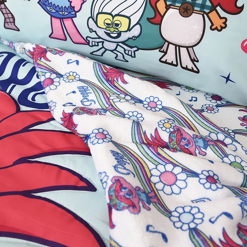 Trolls 3 Piece Toddler Bedding Set with Reversible Comforter, Fitted Sheet and Pillowcase by Nemcor