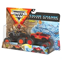 Monster Jam, Coffret de 2 monster trucks officiels en métal moulé Max-D vs Radical Rescue qui changent de couleur, échelle 1:64