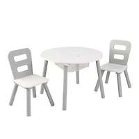 Round Storage Table & Chair Set-Gray&White