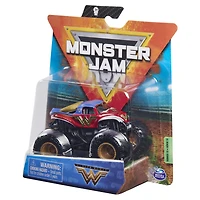 Monster Jam, Monster truck Wonder Woman officiel, véhicule en métal moulé, série Heroes and Villians Trucks, échelle 1:64
