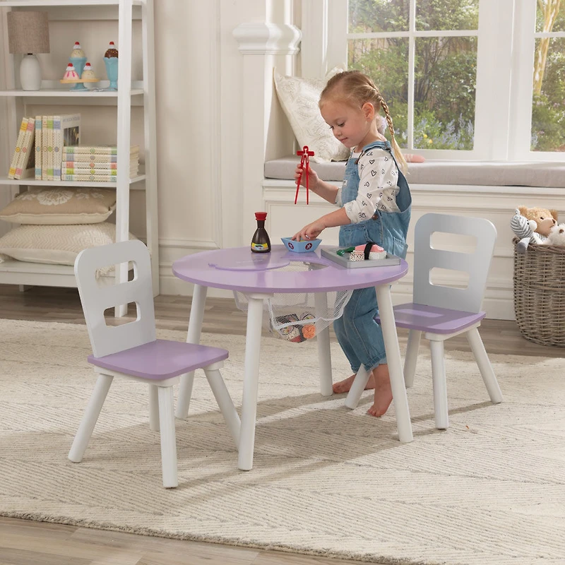 Round Storage able and 2Chair Set-Lavender