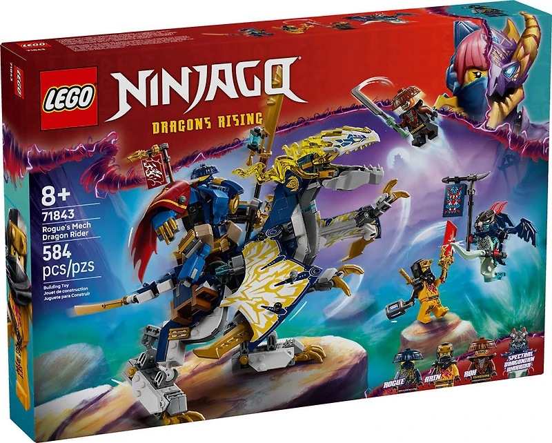 LEGO NINJAGO Le Robot Dragonnier de Rogue, Ensemble de Jouet de Ninjas et de Combat de Dragons avec 4 Figurines 71843