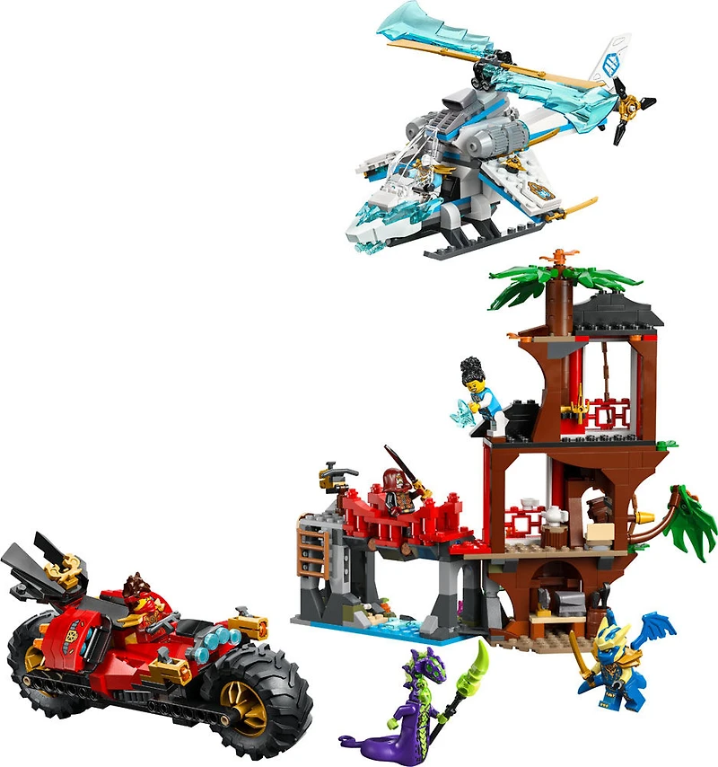 LEGO NINJAGO Le Combat de Véhicules Ninja à la Cabane dans l'Arbre, Jouets de Combat, Ensemble de Jeu avec 6 Figurines 71857