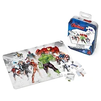 Marvel Avengers, Puzzle de 48 pièces Captain America, Iron Man, Thor, Hulk, Black Panther, Dr. Strange, Thanos, avec boîte en métal