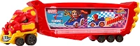 Hot Wheels RacerVerse Marvel Hulkbuster Hauler, Stores Up to 10 Toy Cars, Detachable Cab with Flip-Up Helmet & Non-Removable Figure