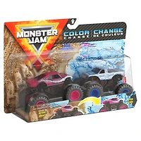 Monster Jam, Coffret de 2 monster trucks officiels en métal moulé Blue Thunder vs Full Charge qui changent de couleur, échelle 1:64