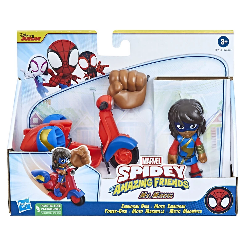 Marvel Spidey and His Amazing Friends, figurine Ms. Marvel et moto Embiggen