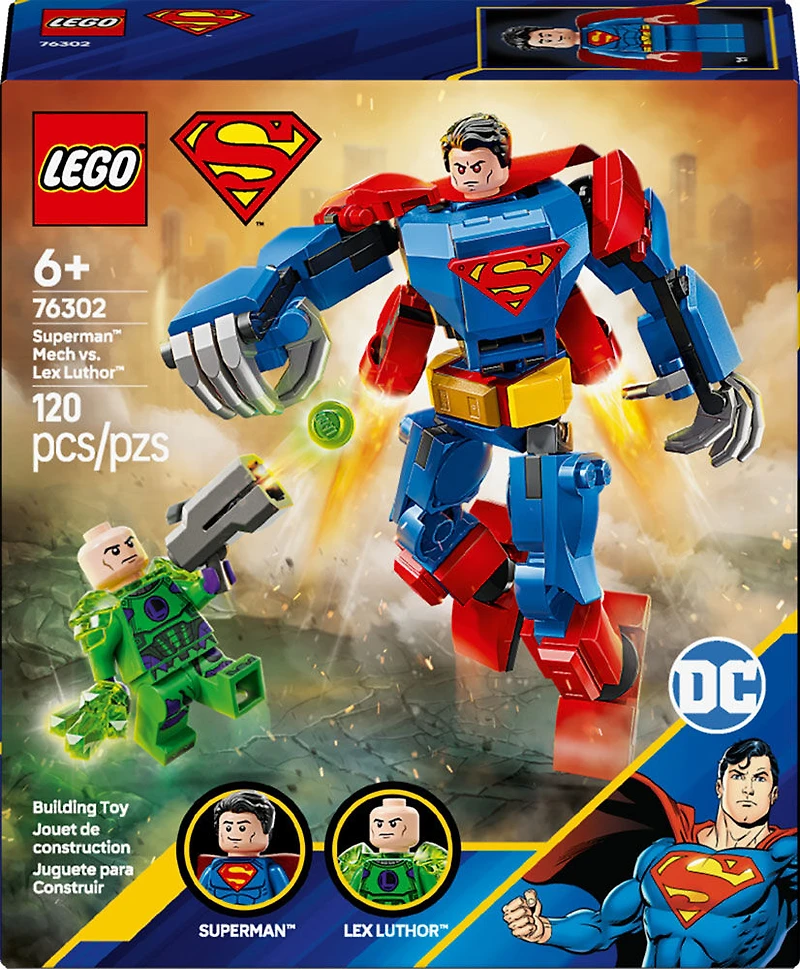 LEGO DC Superman Mech vs. Lex Luthor Building Toy - Buildable Action Figure - Superhero Gift - 76302