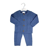 Rock a bye Baby Knit Cardigan and Trouser: Denim Blue 0-3M