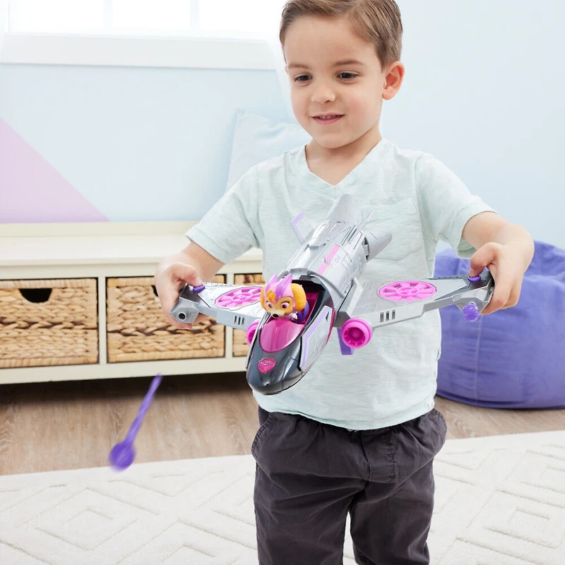 PAW Patrol: The Mighty Movie, Transforming Rescue Jet with Skye Mighty Pups Action Figure, Lights and Sounds