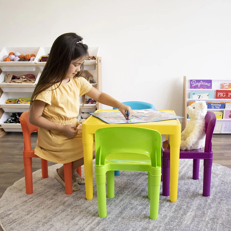 Kids Plastic Table and 4 Chairs, Yellow