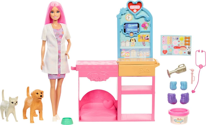 Barbie-Coffret La Clinique vétérinaire de Barbie-poupée et accessoires