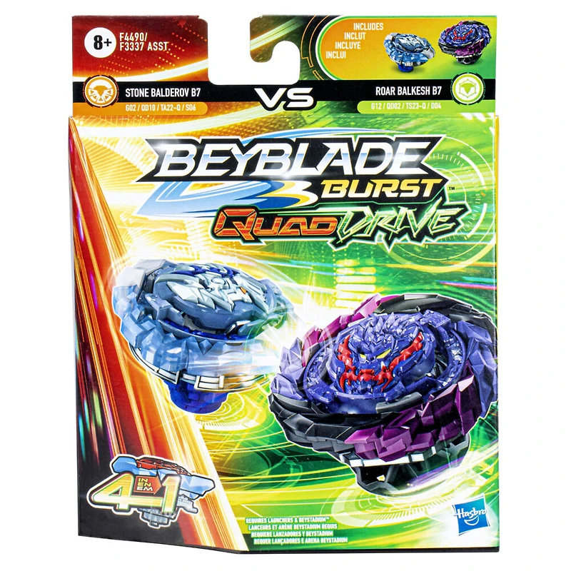 Beyblade Burst QuadDrive, Pack de 2 toupies de compétition Roar Balkesh B7 et Stone Balderov B7