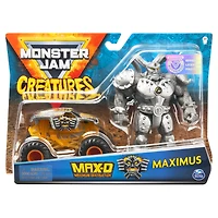 Monster Jam, Coffret Monster truck Max-D à l'échelle 1:64 officiel et figurine articulée Maximus Creatures de 13 cm