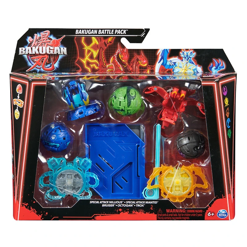 Bakugan Battle 5-Pack, Special Attack Nillious, Mantid, Bruiser, Octogan, Trox, figurines articulées personnalisables qui tournent