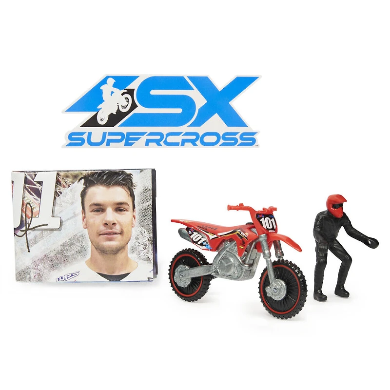 Supercross, Authentic Luke Clout 1:24 Scale Die-Cast Motorcycle with Rider Figure, for Kids and Collectors