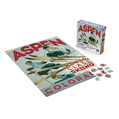 Spin Master Puzzles, Aspen Colorado 300-Piece Jigsaw Blueboard Puzzle Snow Skiing Travel Series with Poster