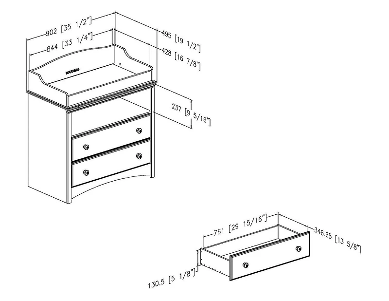 Angel Table à langer avec tiroirs- Gris clair