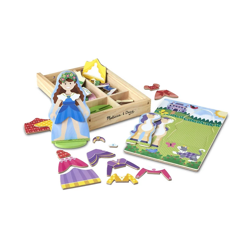 Melissa & Doug Princess & Horse Magnetic Dress-Up Wooden Dolls Pretend Play Set (35 pcs