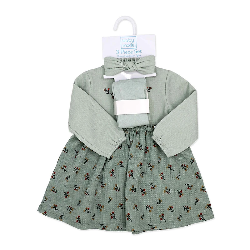 Baby Mode Ensemble 3 pièces en tricot froissé : motif floral vert