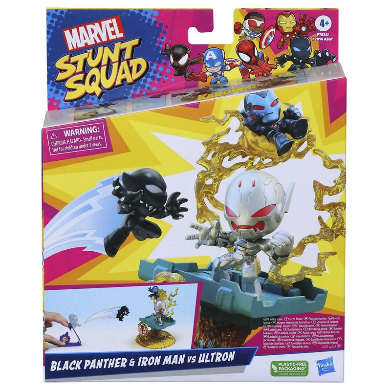 Marvel Stunt Squad Villain Knockdown, Black Panther et Iron Man contre Ultron, coffret de figurines de 3,5 cm