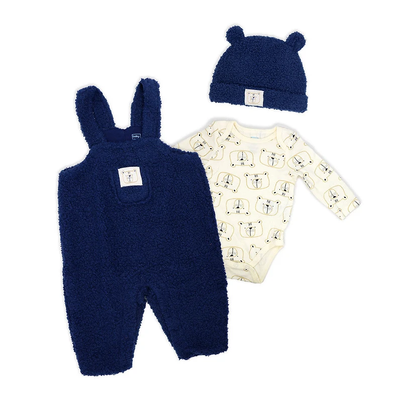 Baby Mode 3 Piece Sherpa Jumper Set: Navy Bear