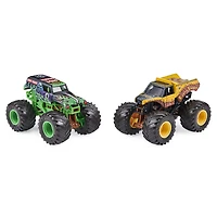 Monster Jam, Coffret de 2 monster trucks officiels en métal moulé Grave Digger vs Earth Shaker qui changent de couleur, échelle 1:64
