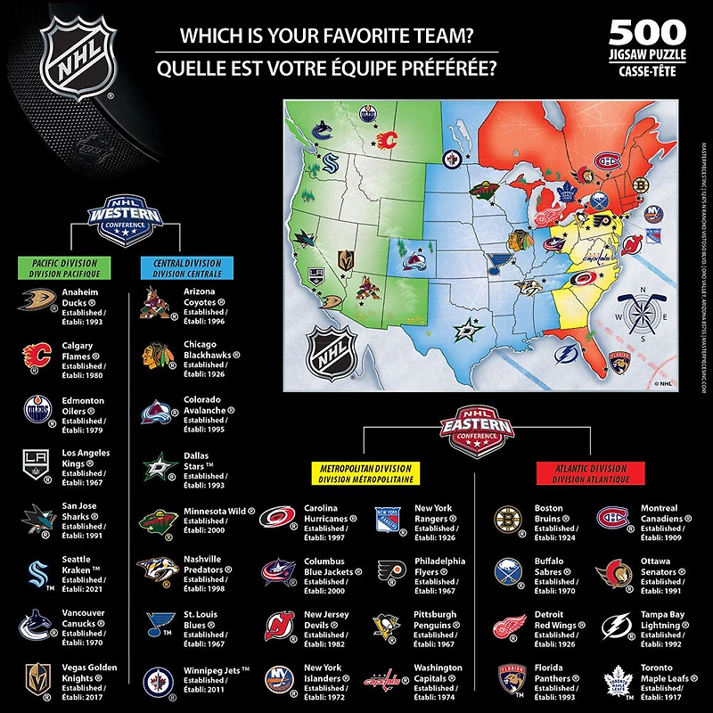 Masterpieces Puzzle Company Ligue De NHL Carte Casse-Tête De 500 Pièces