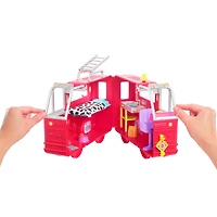 Barbie Chelsea Fire Truck Playset, Chelsea Doll (6 inch), Fold Out Firetruck, 15+ Storytelling Accessories, Stickers