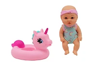 You & Me - 7" Bath Time Baby. (3 Assorted) - All Vinyl Doll With Animal Floater