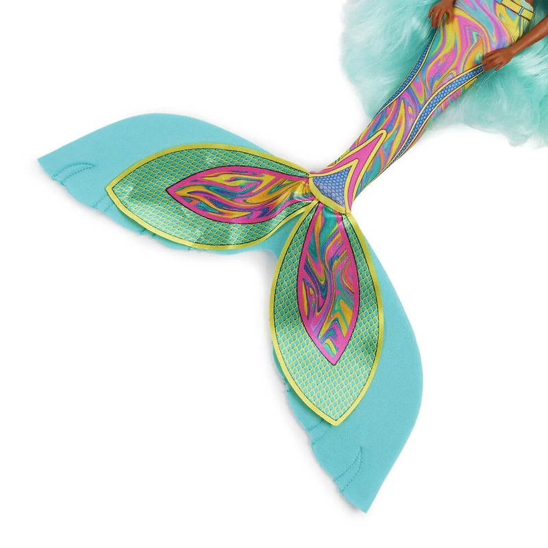 Mermaid High, Poupée sirène Spring Break Oceanna et accessoires avec queue amovible et mèches de cheveux qui changent de couleur