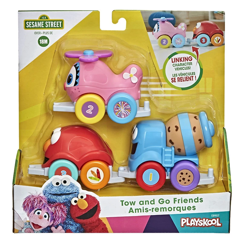 Sesame Street Tow and Go Friends Toy, 3 Linking Vehicles Featuring Elmo, Cookie Monster and Abby Cadabby - R Exclusive