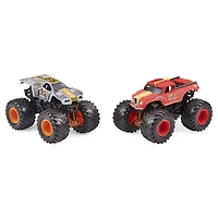Monster Jam, Coffret de 2 monster trucks officiels en métal moulé Max-D vs Radical Rescue qui changent de couleur, échelle 1:64