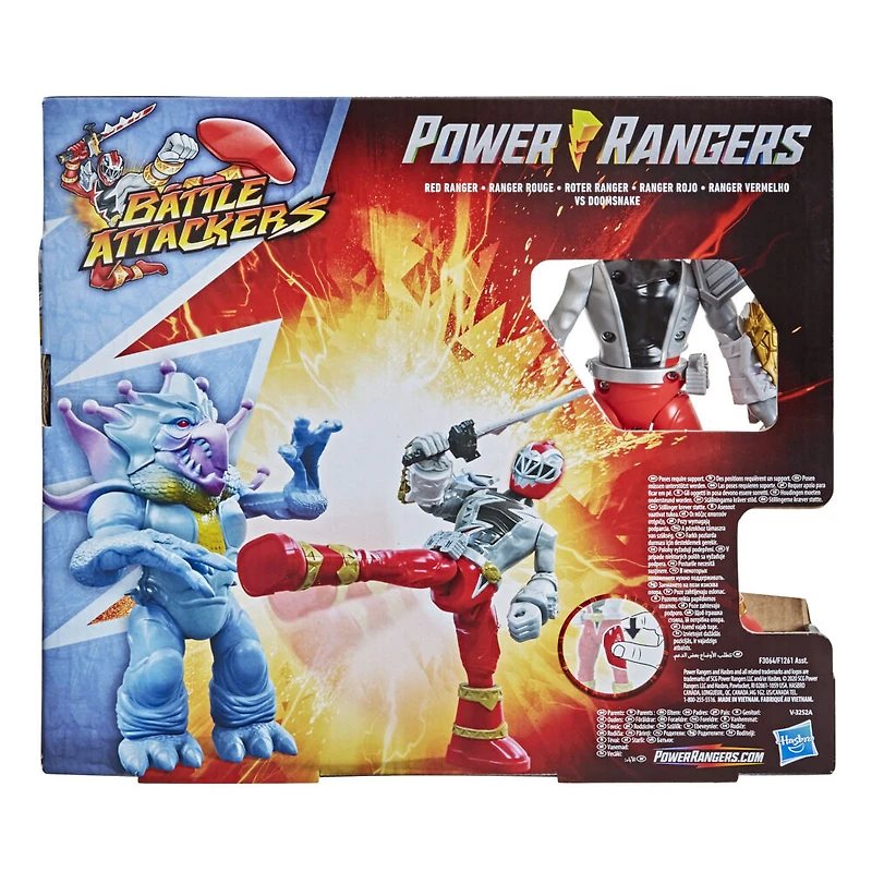 Power Rangers Dino Fury Battle Attackers - 2-Pack Red Ranger vs. Doomsnake Martial Arts Kicking Action Figure