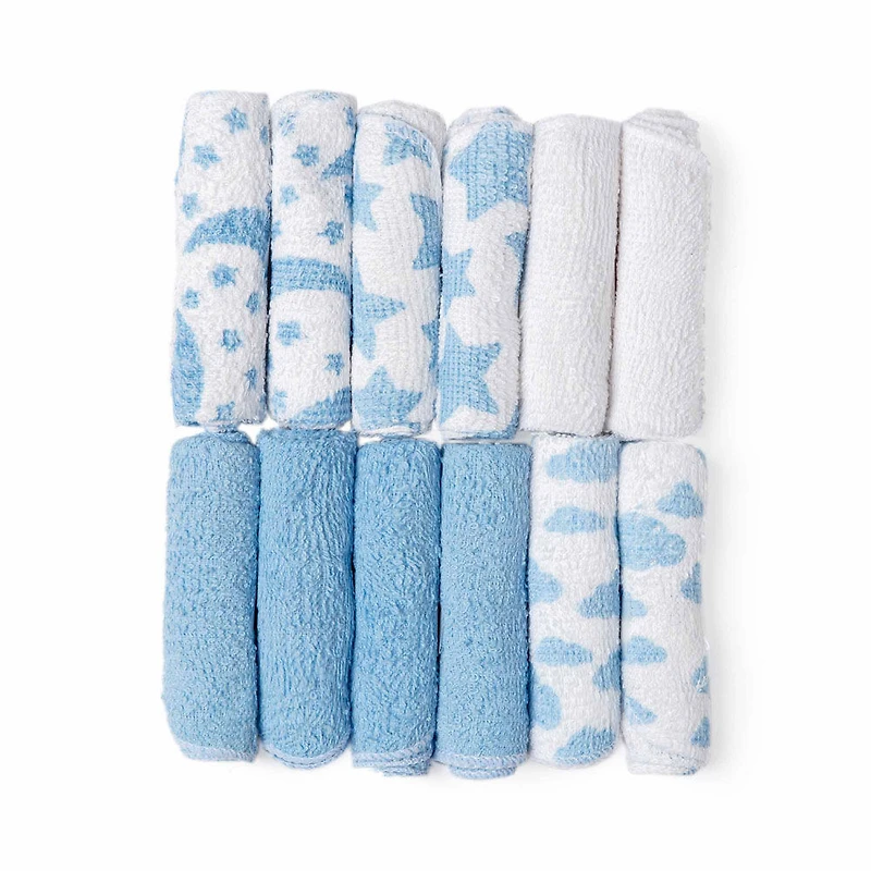 Jesse & Lulu Lot de 12 gants de toilette sur le thème du ciel : bleu