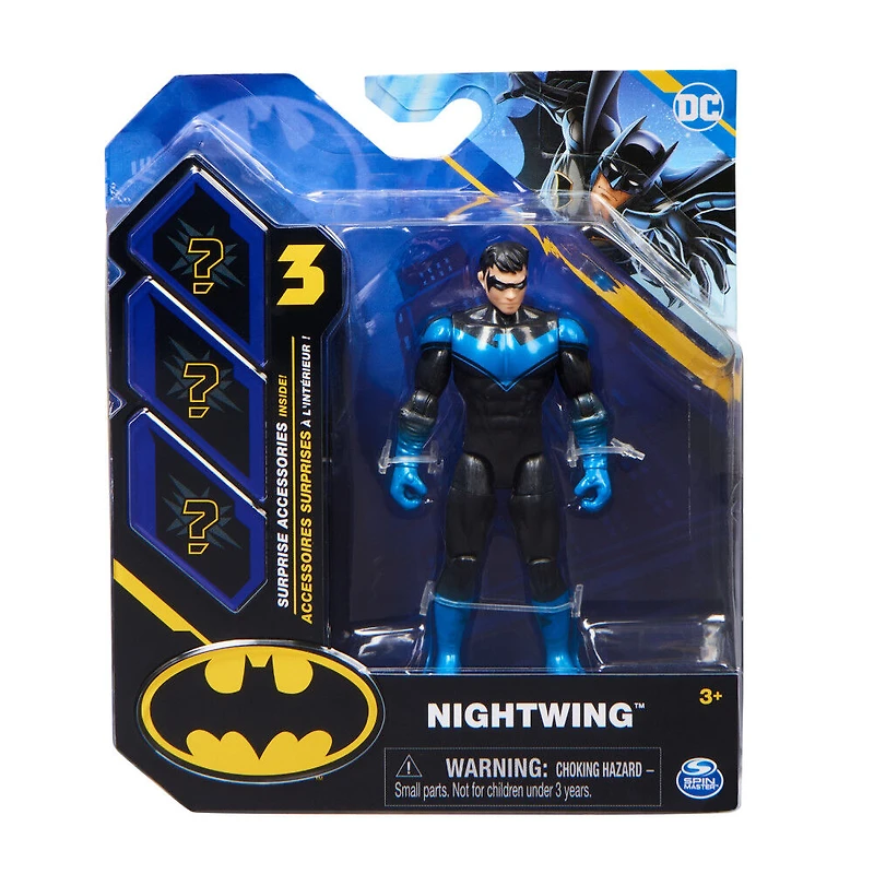 DC Comics, Figurine articulée Nightwing de 10 cm avec 3 accessoires mystère