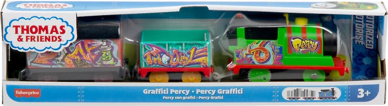 Thomas & Friends Graffiti Percy Motorized Toy Train Engine with Cargo Cars for Preschool Kids