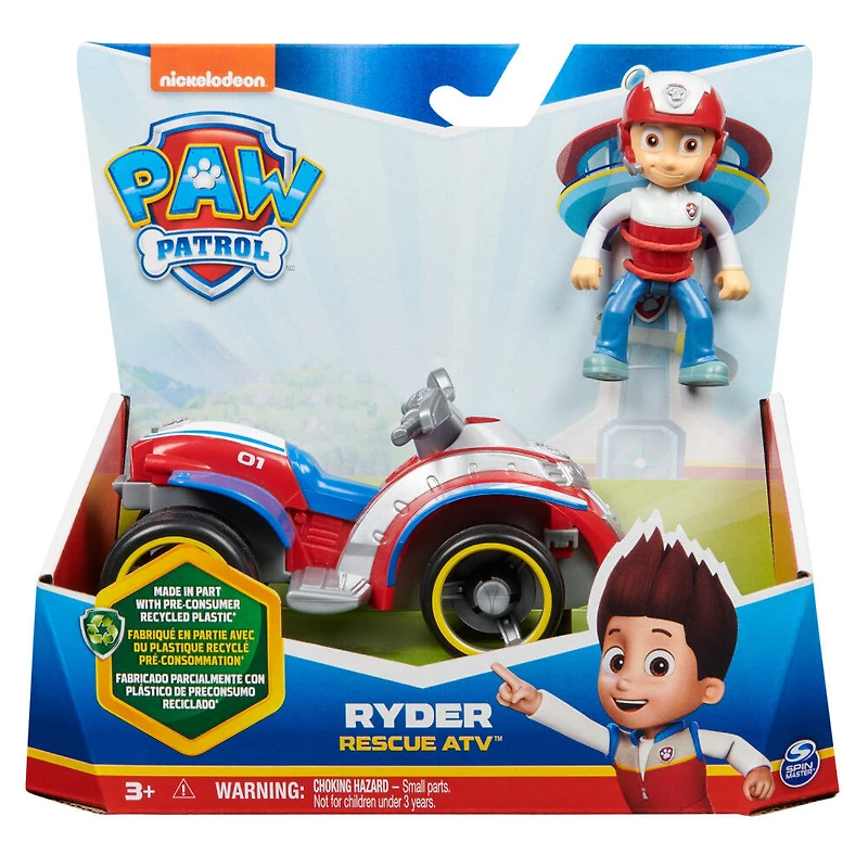 PAW Patrol, Ryder Rescue ATV, Véhicule avec figurine articulée à collectionner, jouets respectueux de la planète