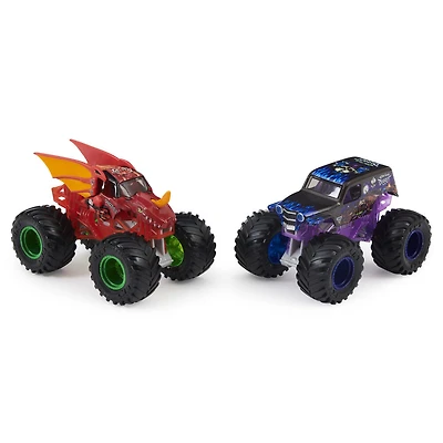 Monster Jam, Monster trucks Bakugan Dragonoid vs Sonuva Digger officiels qui changent de couleur en métal moulé, échelle 1:64