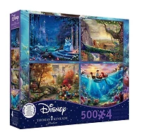 Ceaco Thomas Kinkade Disney 4-in-1 500-Piece Puzzle Multipack (Cinderella, Lion King, Mickey, Little Mermaid)