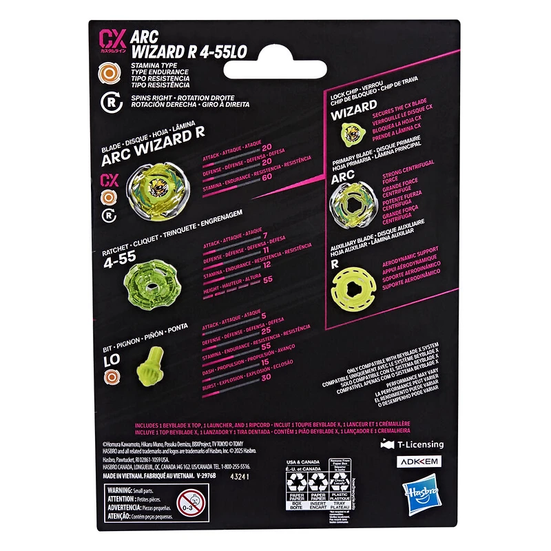 Beyblade X Starter Pack Arc Wizard R 4-55LO CX avec toupie et lanceur